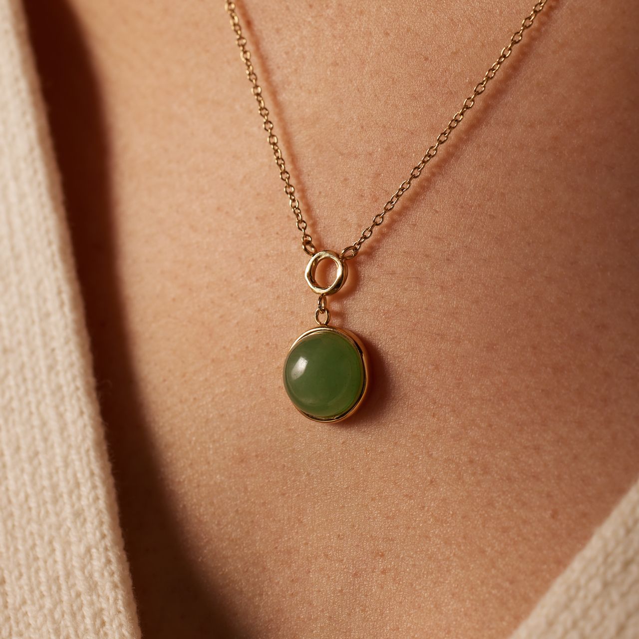 Stalen goldplated ketting met groen aventurijn