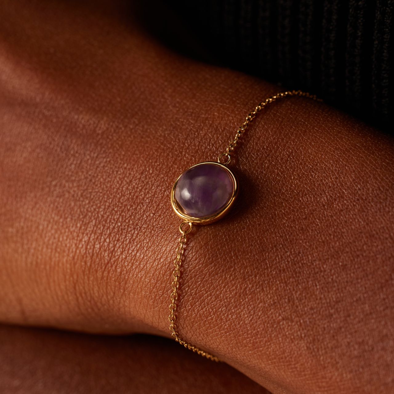 Stalen goldplated fantasiearmband met amethyst voor dames