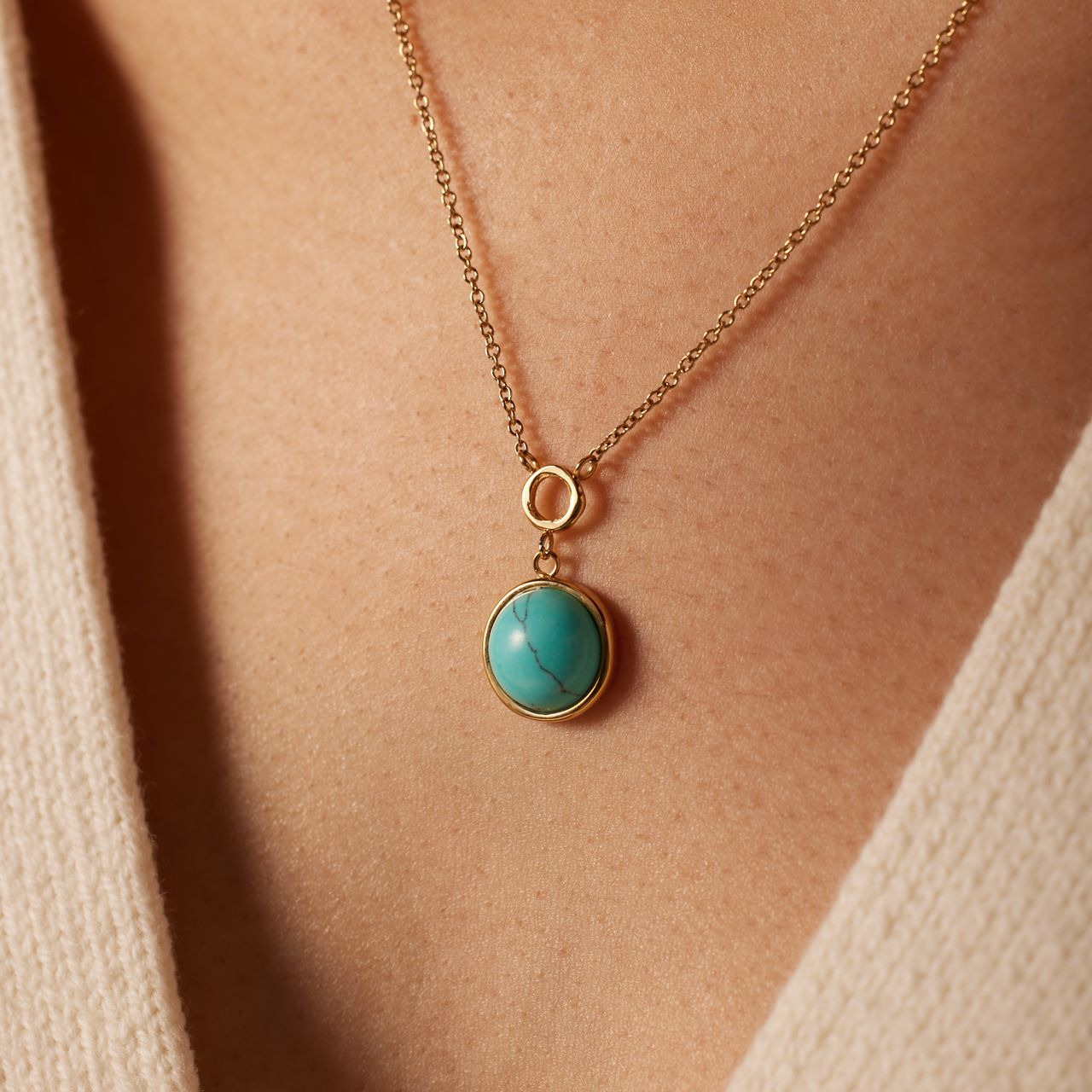 Stainless steel goldplated ketting met hanger met turquoise voor dames