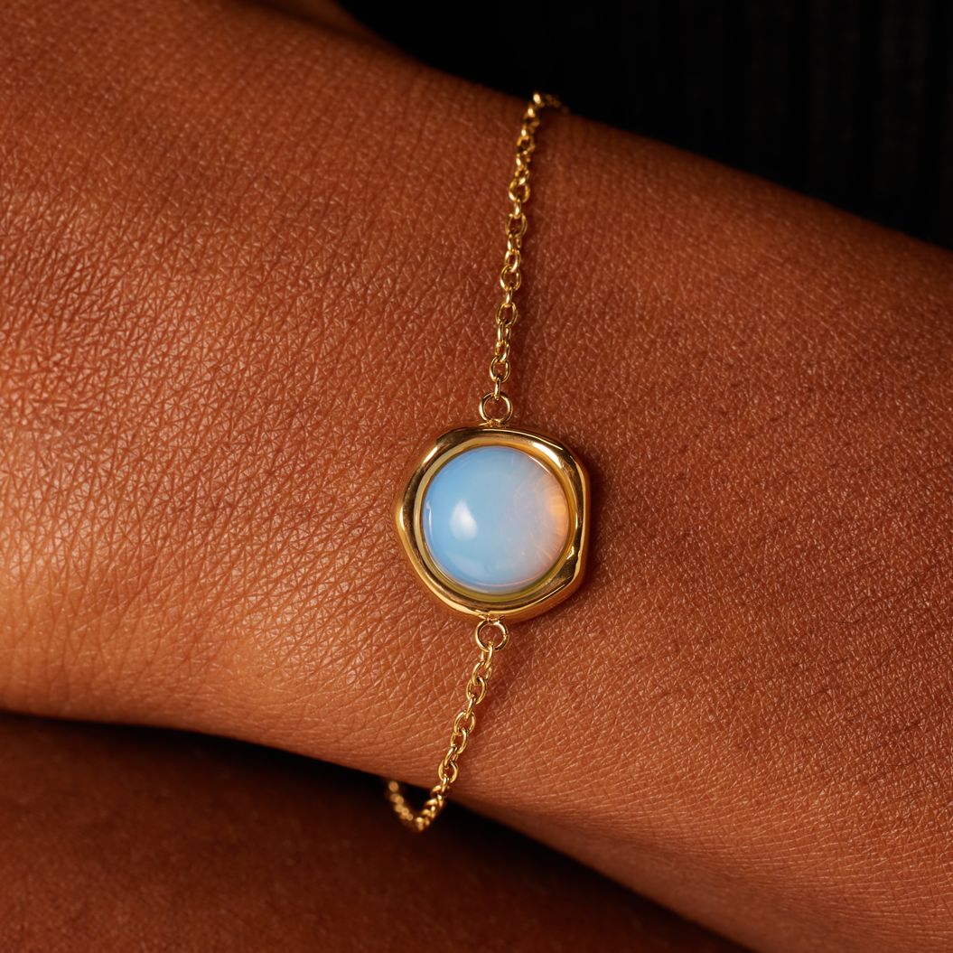 Stainless steel goldplated fantasiearmband met opaal voor dames