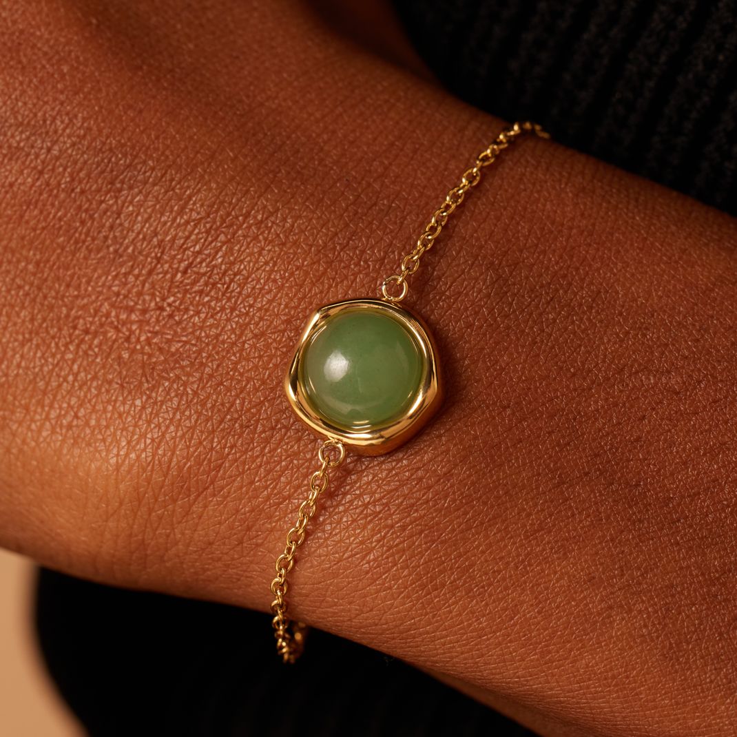 Stainless steel goldplated fantasiearmband met groene aventurijn voor dames