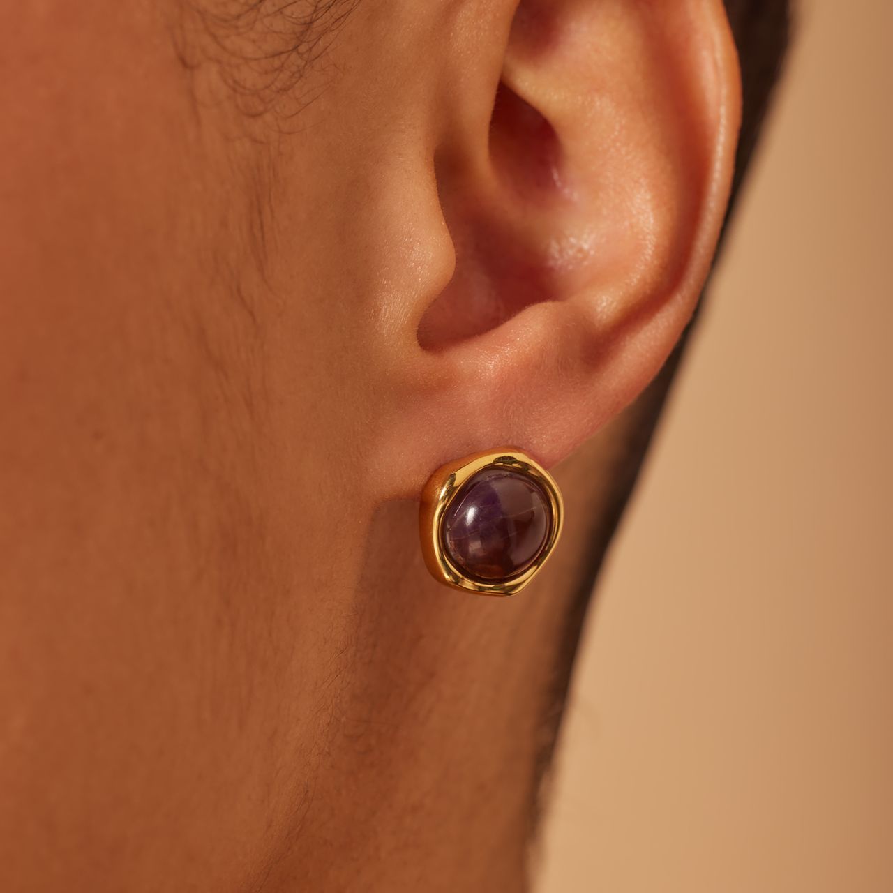 Stainless steel goldplated oorknoppen met amethyst voor dames