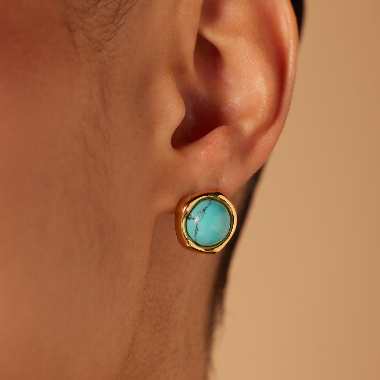 Stainless steel goldplated oorknoppen met turquoise voor dames