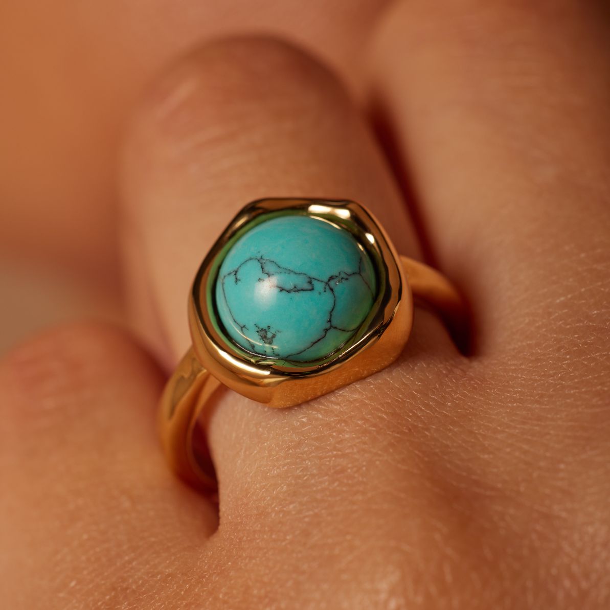 Ring, Edelstahl, vergoldet, mit Türkis