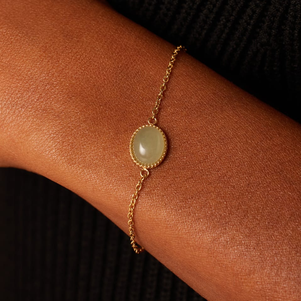 Stalen goldplated fantasiearmband met groene aventurijn voor dames