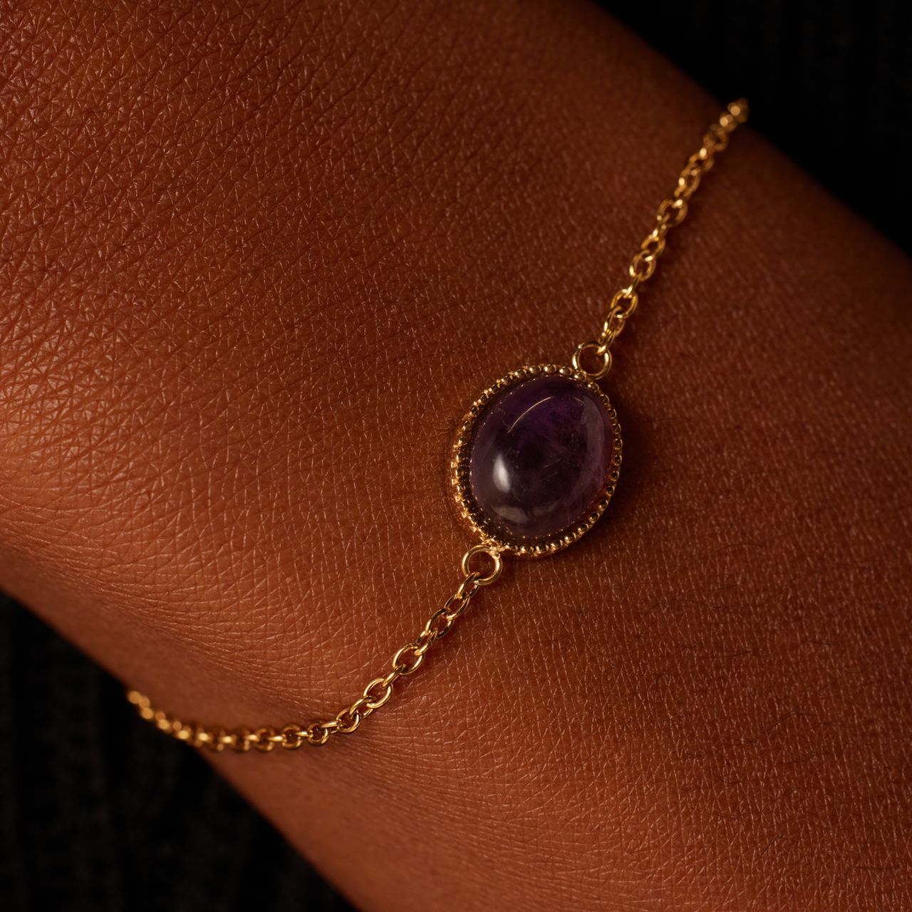 Stainless steel goldplated fantasiearmband met amethyst voor dames