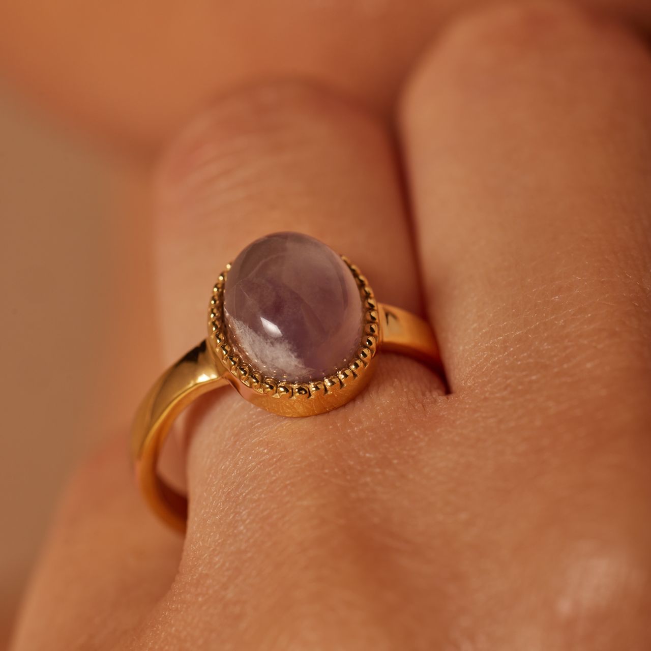 Stainless steel goldplated ring met amethyst voor dames
