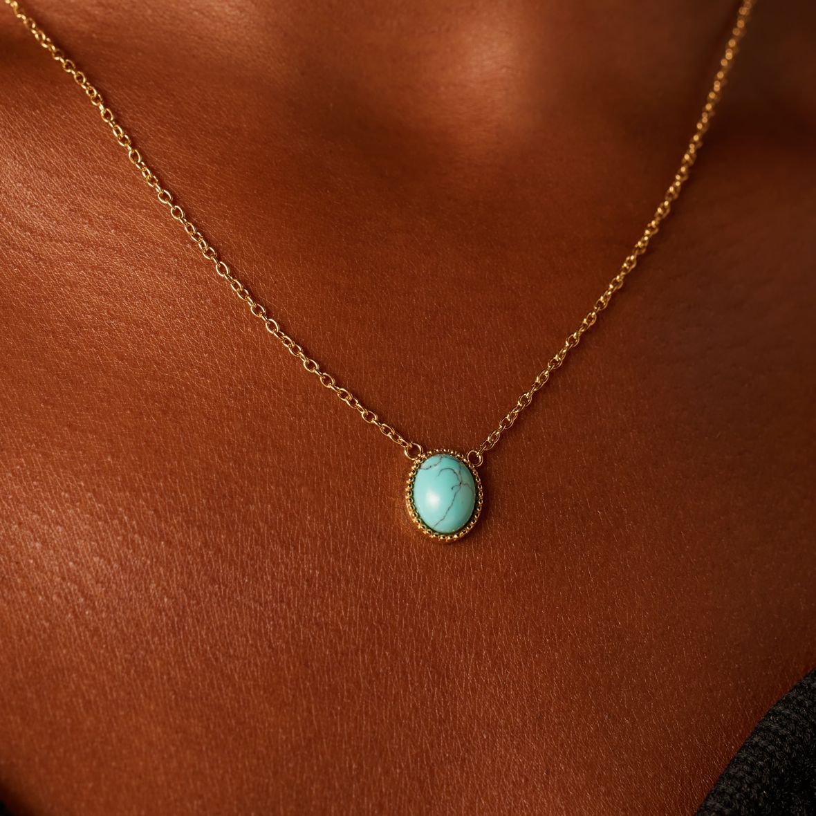 Stalen goldplated ketting met hanger met turquoise voor dames