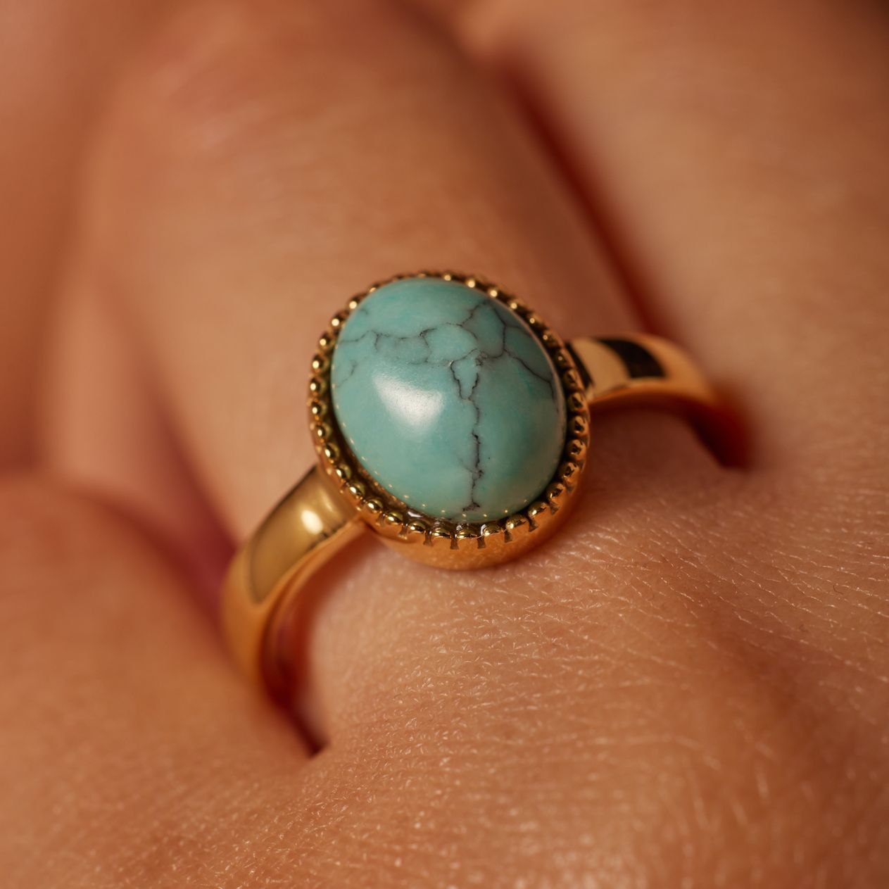 Ring, Edelstahl, vergoldet, mit Türkis