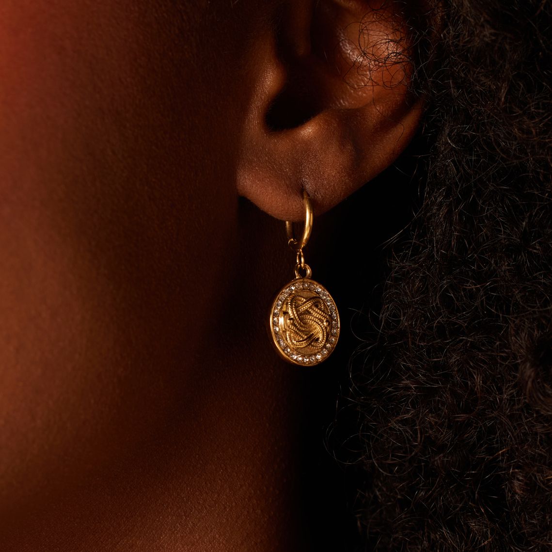 Stainless steel goldplated oorbellen met mattenklopper