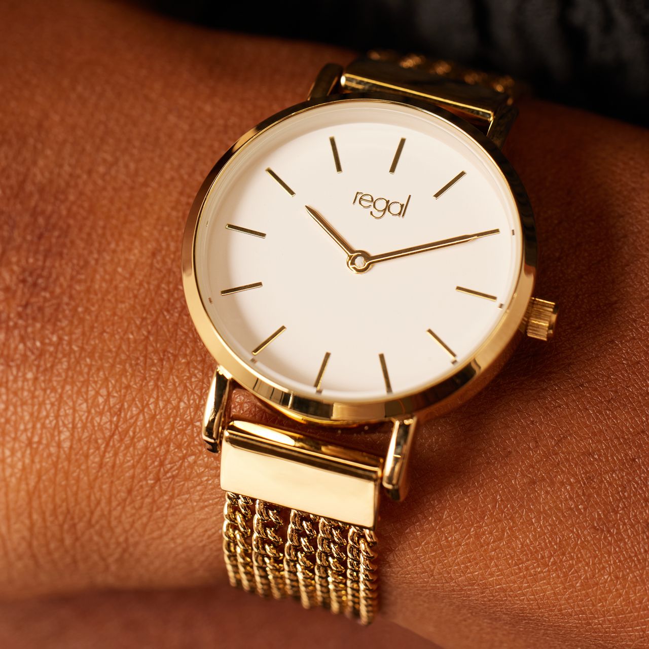 Regal Armbanduhr mit goldfarbenem Gourmetarmband mit Gourmetgliedern