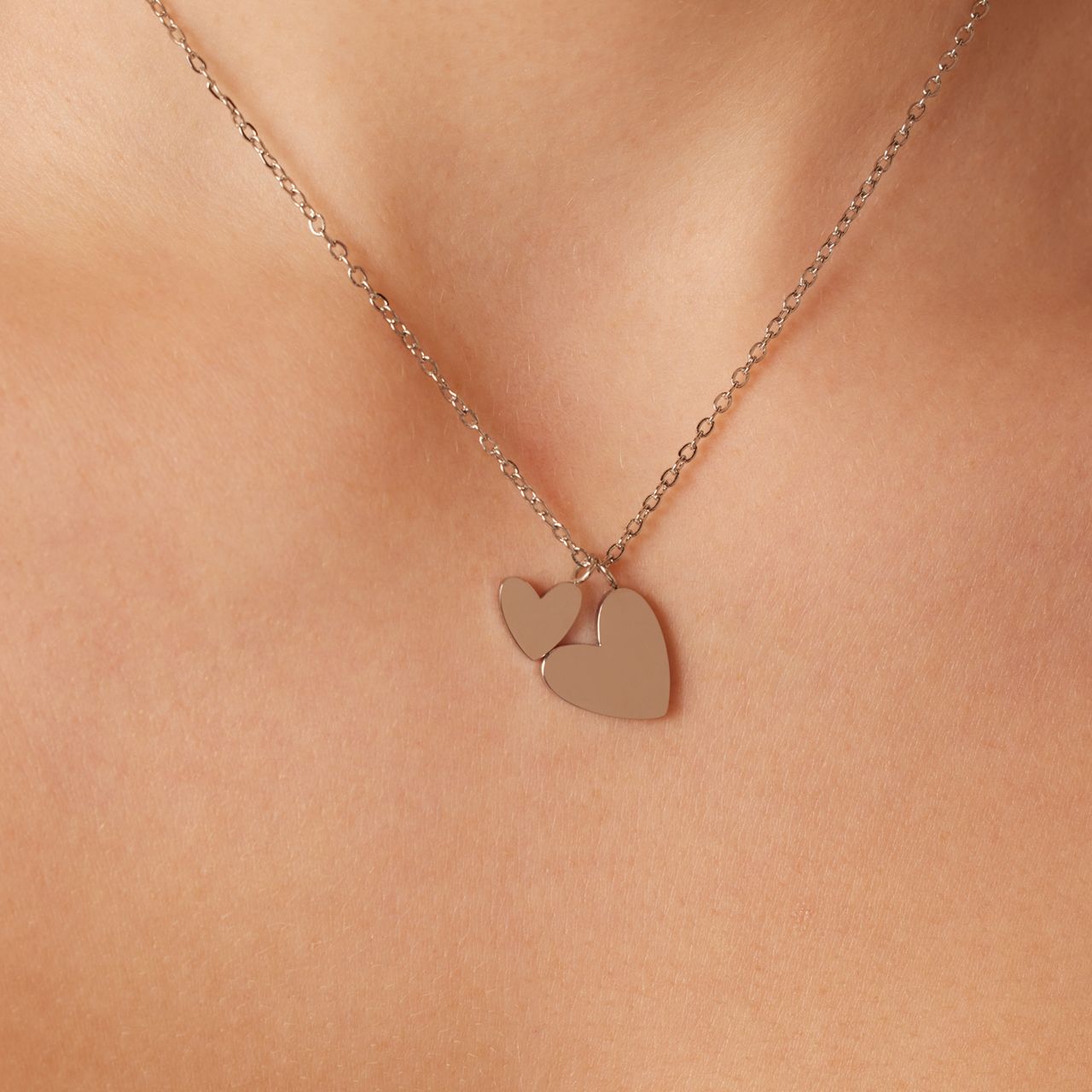 Stalen ketting met 2 hartjes voor dames