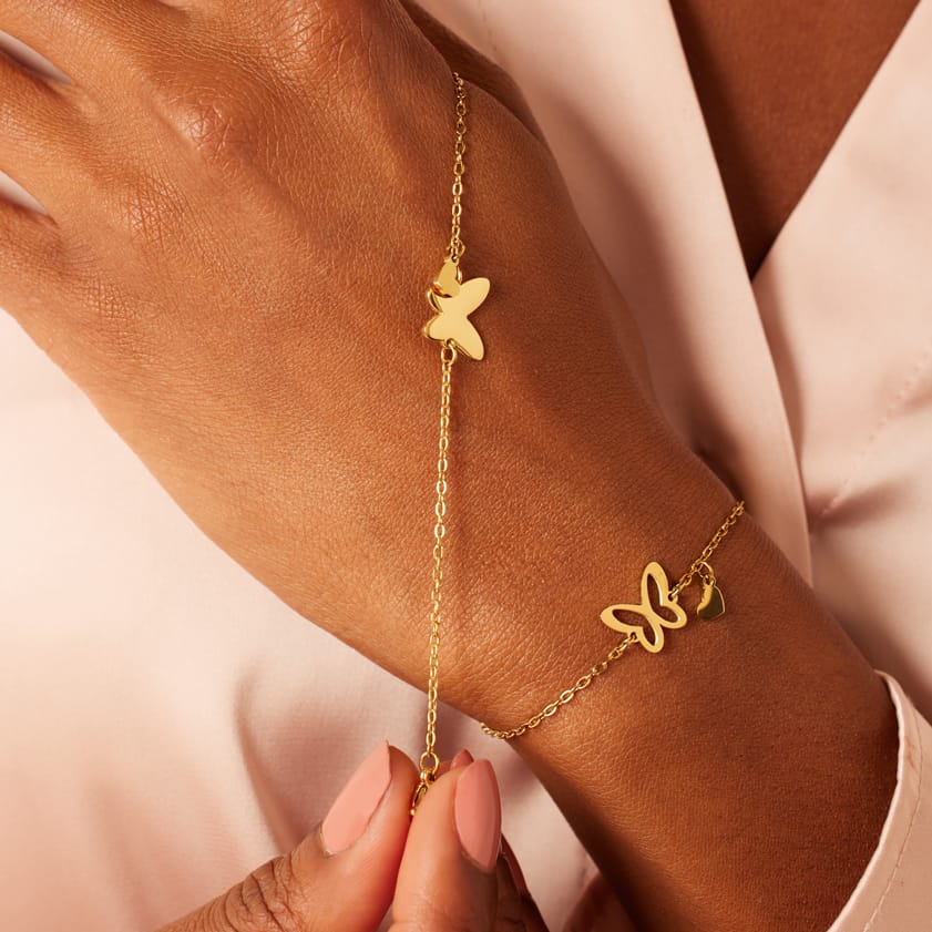 Armbänder aus Edelstahl, vergoldet, Mutter/Tochter, Schmetterling