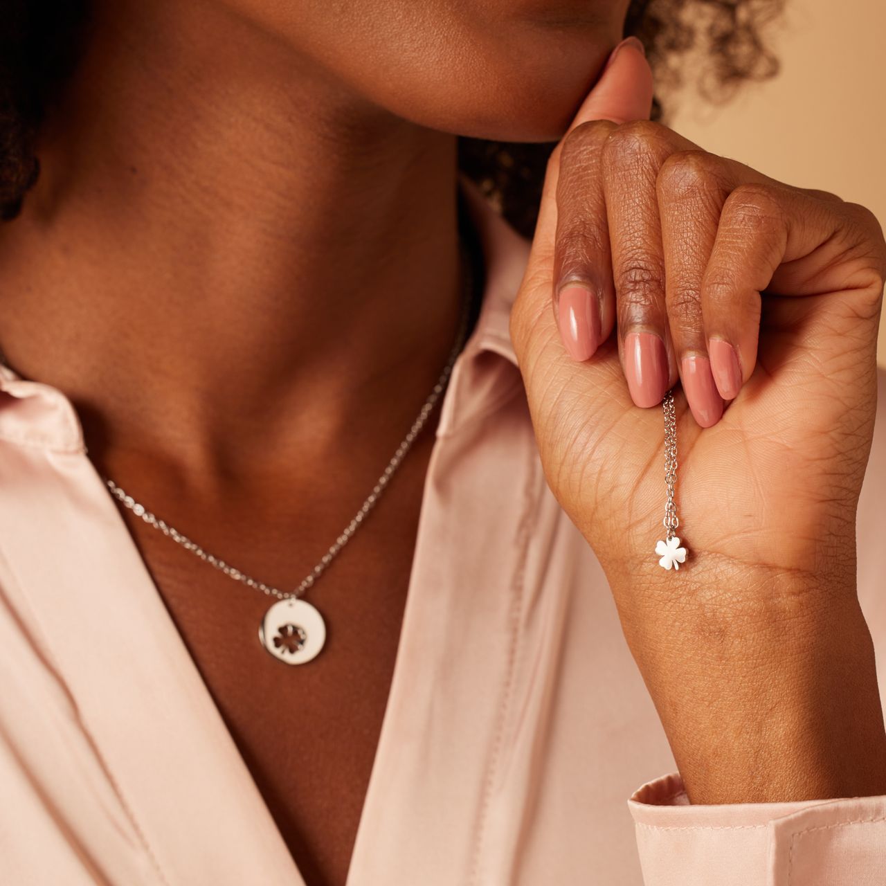 Stainless steel kettingen Moeder/Dochter klaver