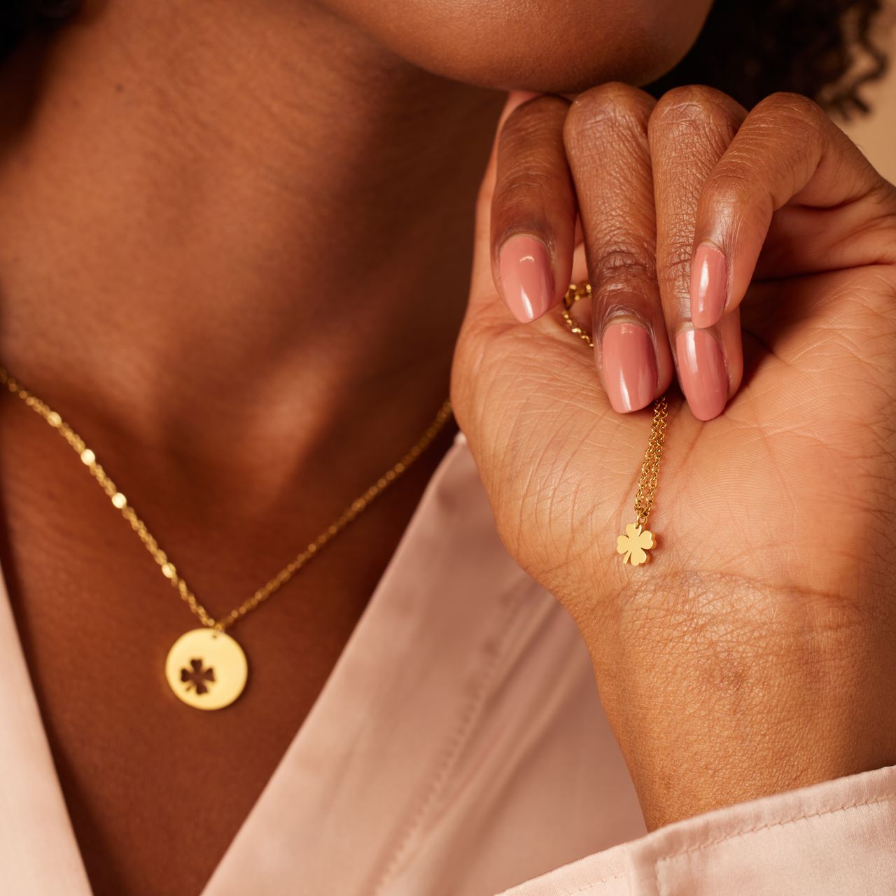Stalen goldplated ketting met hanger klaver voor dames