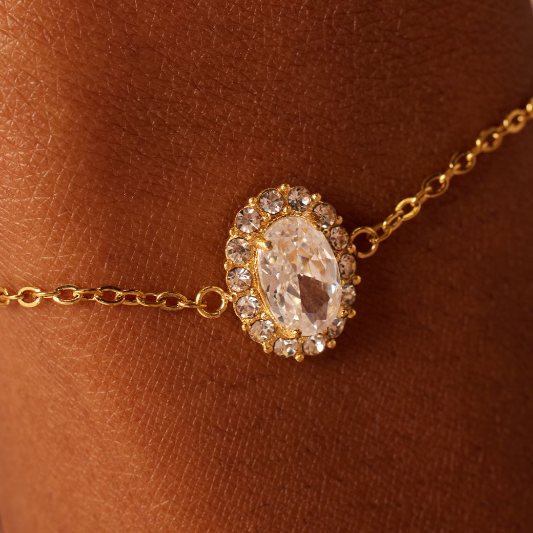 Stainless steel goldplated vintage armband met wit zirkonia