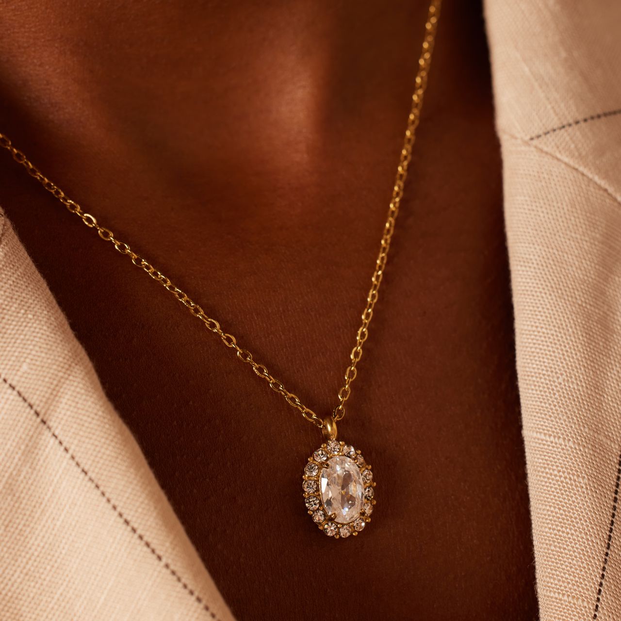 Stalen goldplated ketting met hanger met zirkonia voor dames