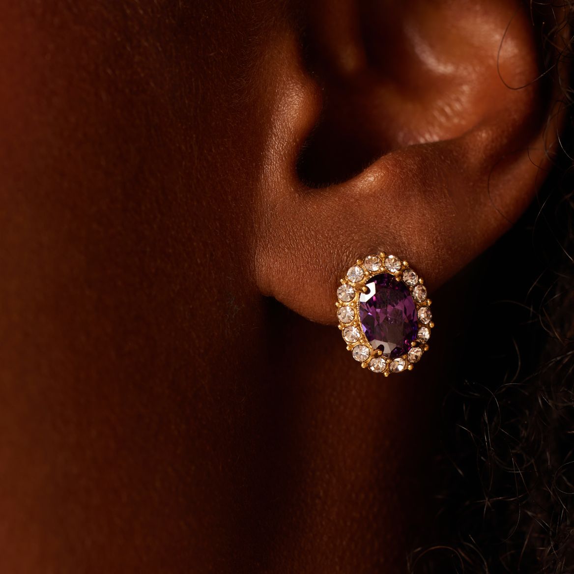 Stainless steel goldplated oorknoppen met zirkonia voor dames