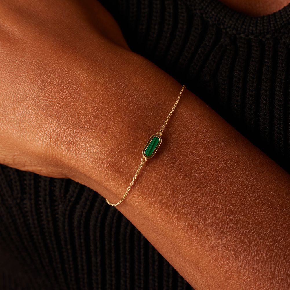 14 karaat geelgouden armband malachite