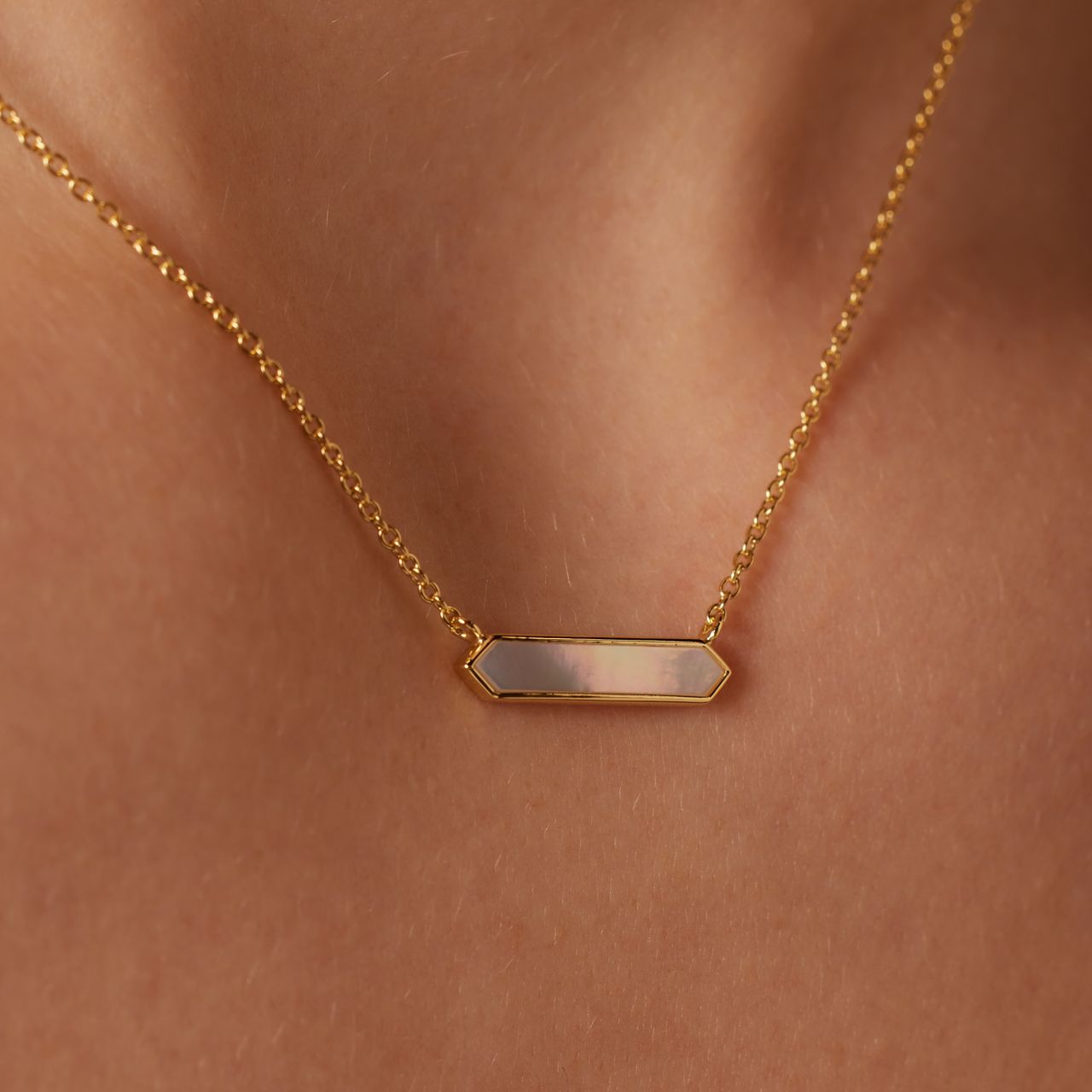 Zilveren goldplated ketting met hanger hexagon voor dames