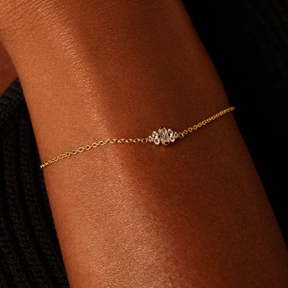 Zilveren goldplated armband baguette zirkonia