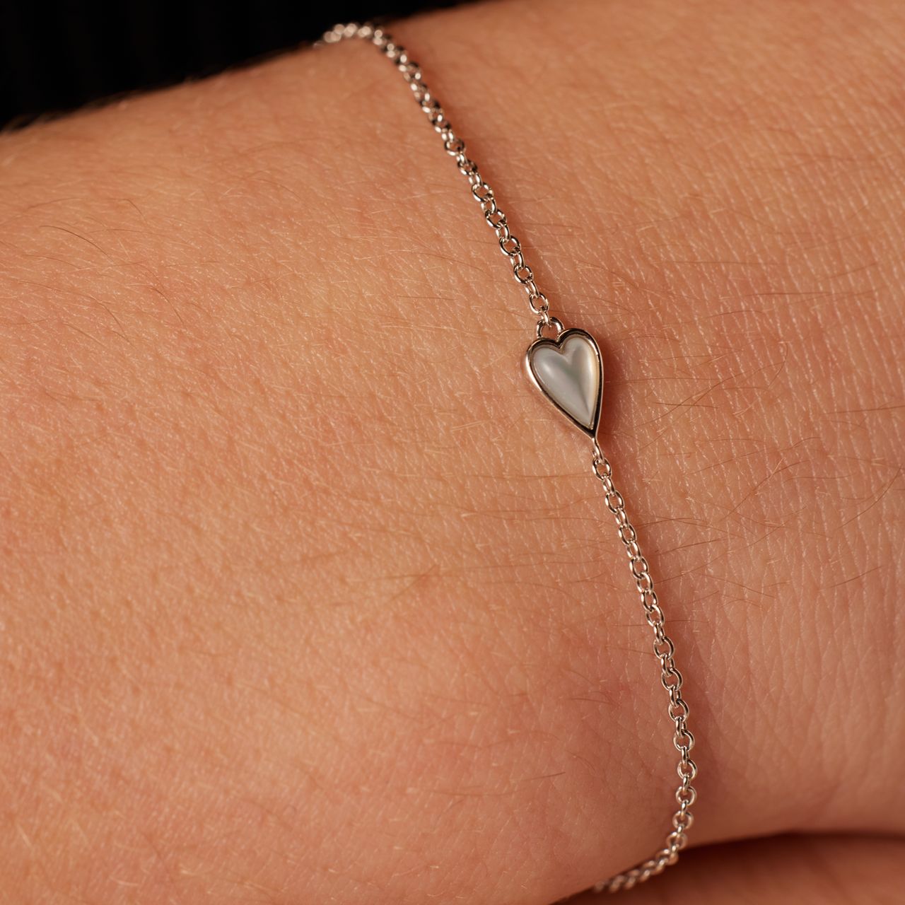 Armband aus 925er Silber, Herz, Perlmutt