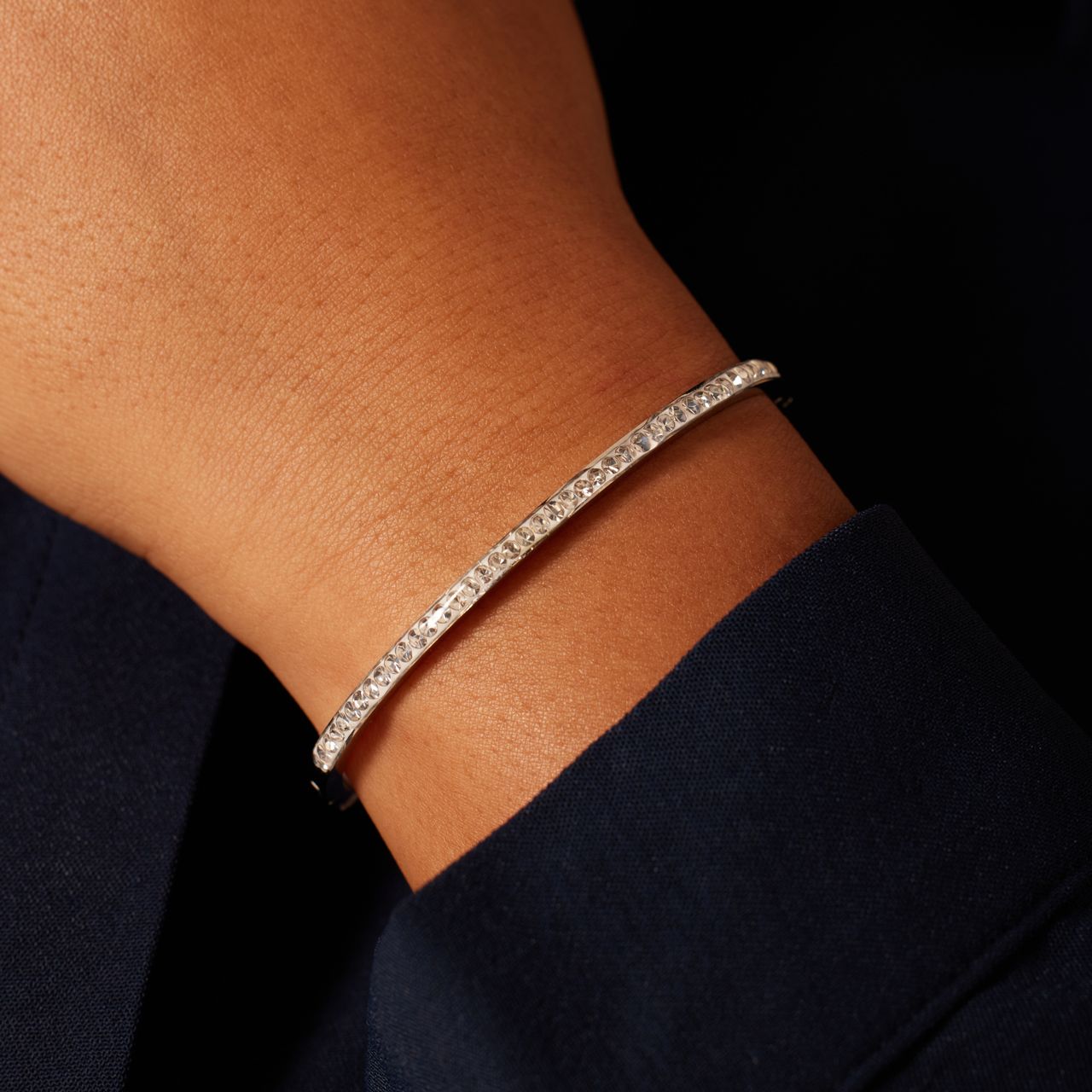 Stalen bangle small met kristal