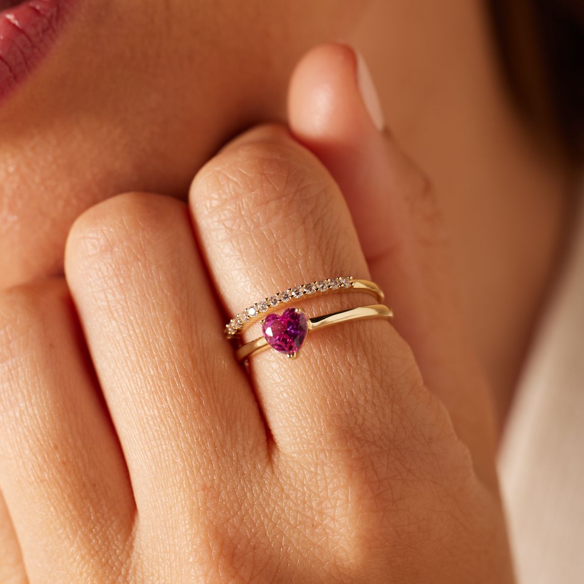 Zilveren goldplated ring hart met zirkonia voor dames