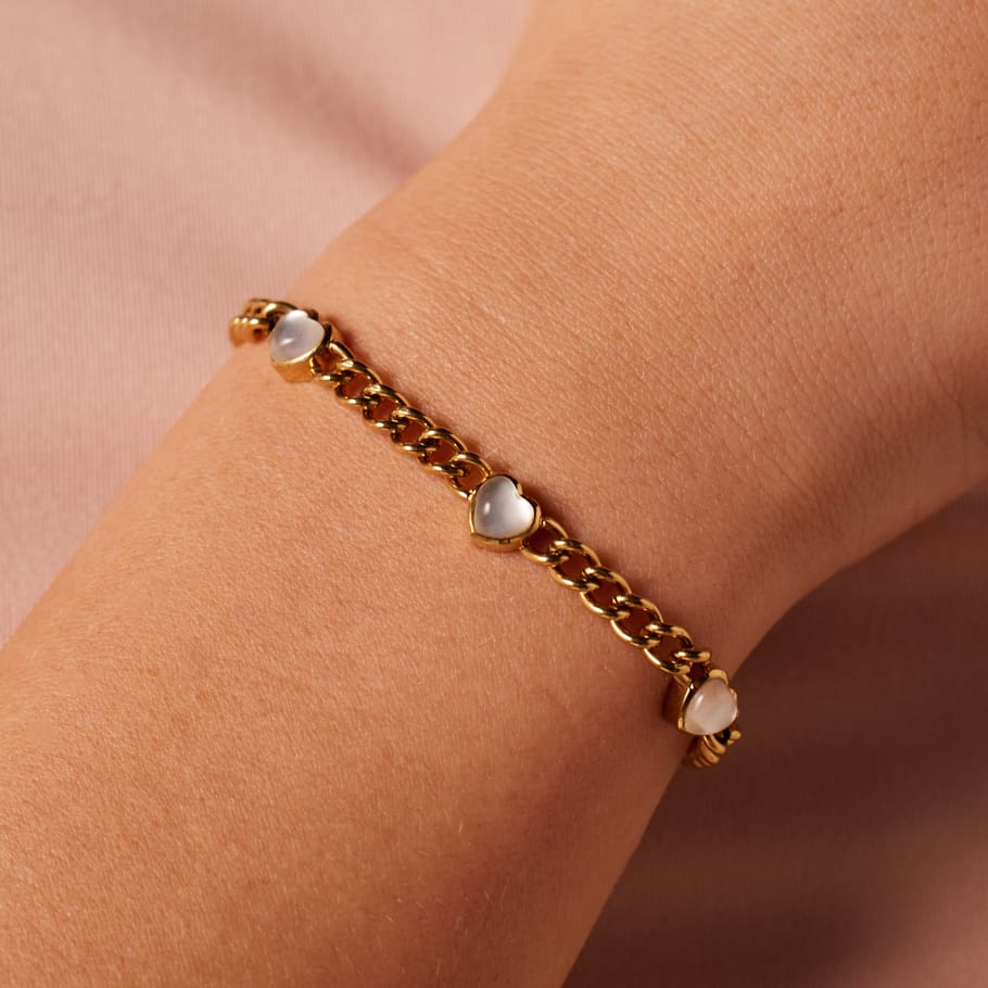 Stainless steel goldplated armband hart kristal