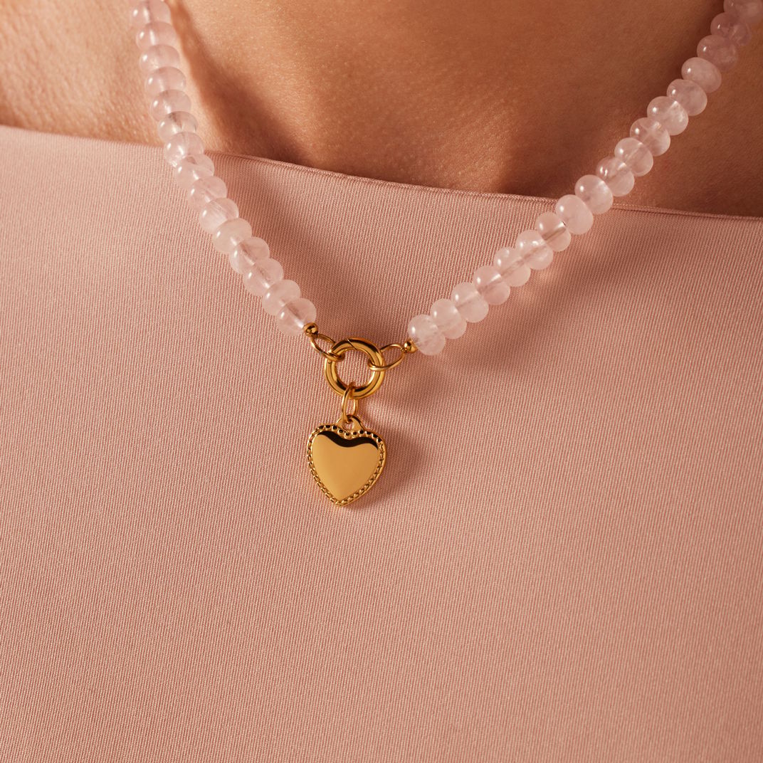 Stainless steel dames bedelketting rosequartz voor dames