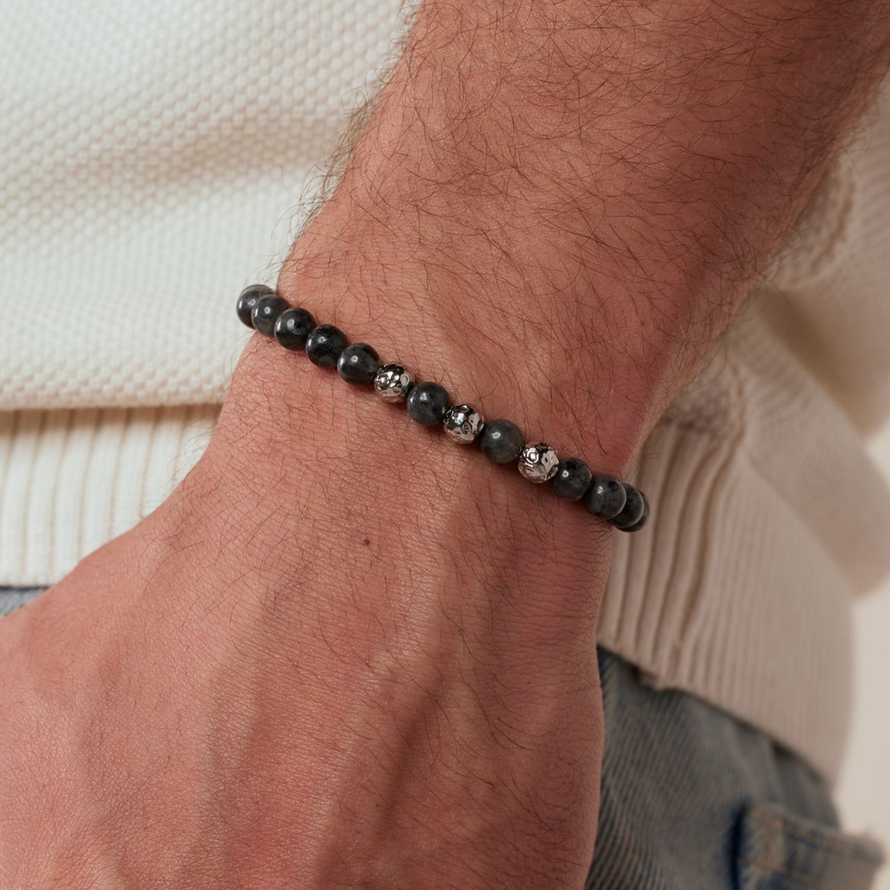 Stainless steel herenkralenarmband labradoriet