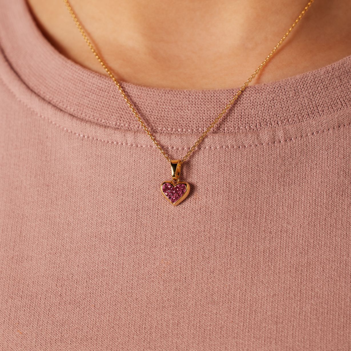 Silberne goldbeschichtete Kinderkette Herz mit rosa Kristall
