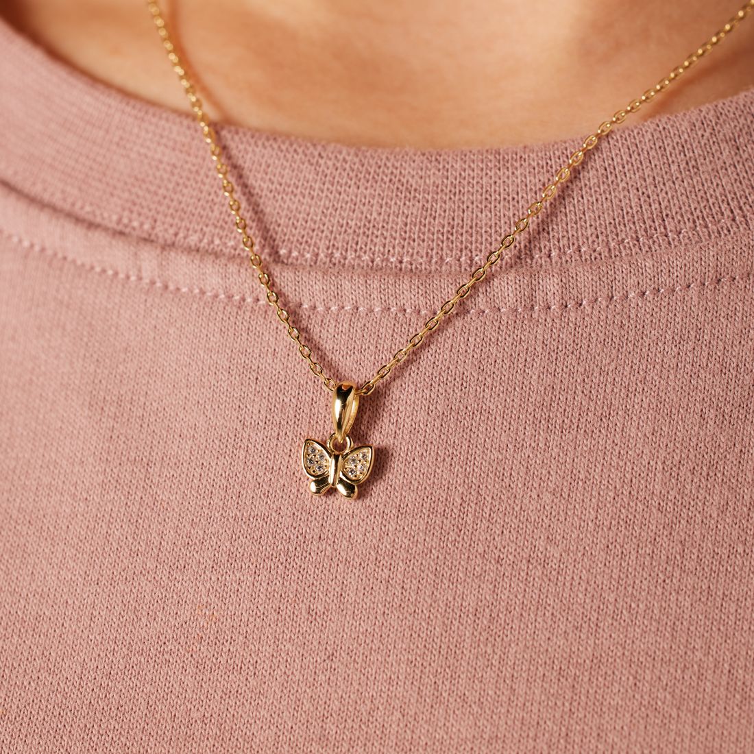 Zilveren goldplated ketting met vlinder