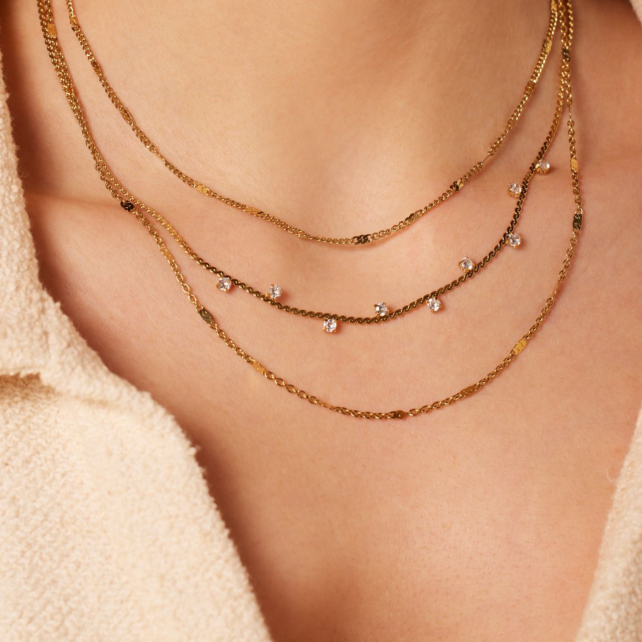Edelstahl goldbeschichtete Kette ohne Anhänger mit Zirkonia für Damen