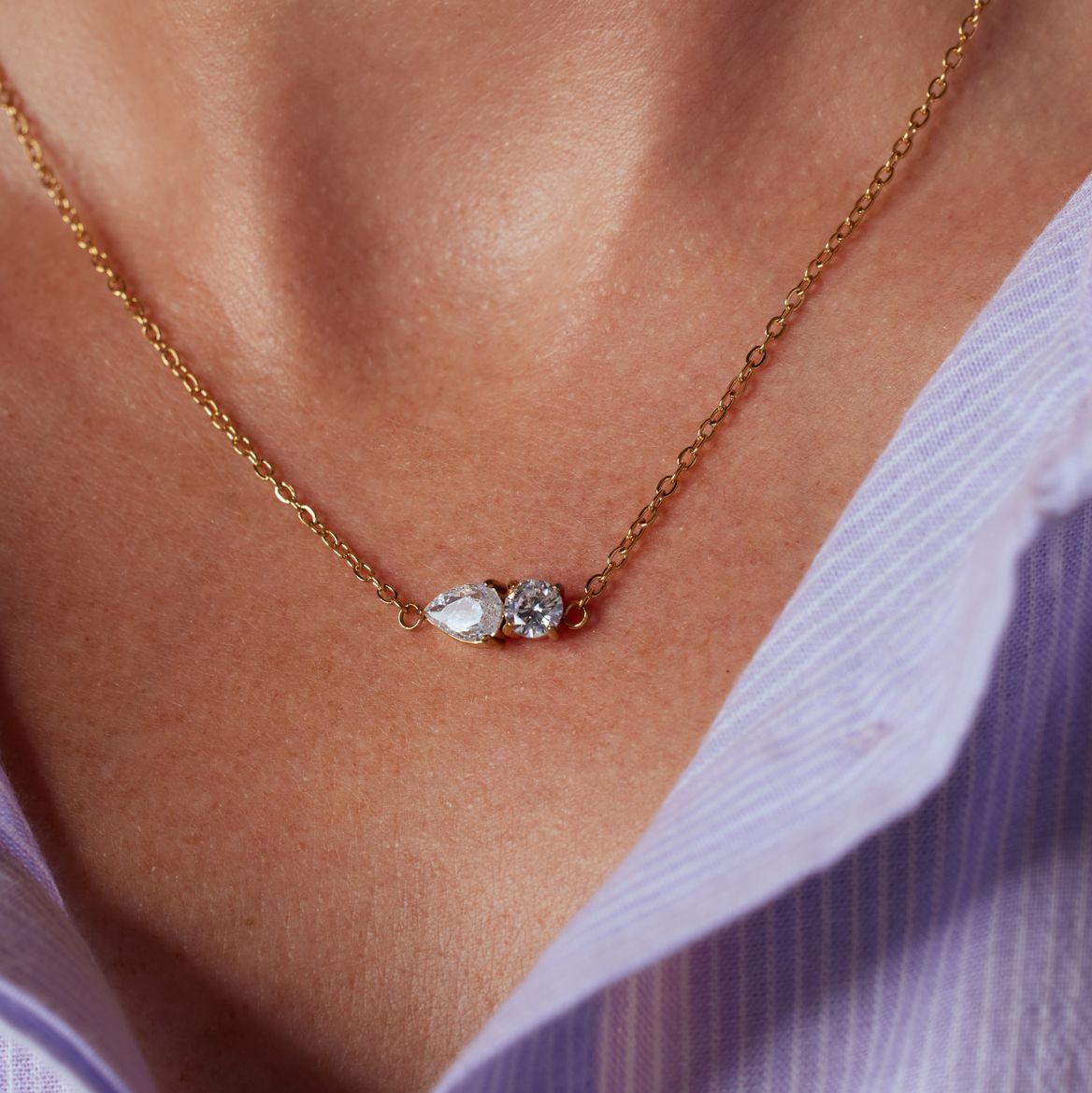 Stainless steel ketting met hanger met zirkonia voor dames
