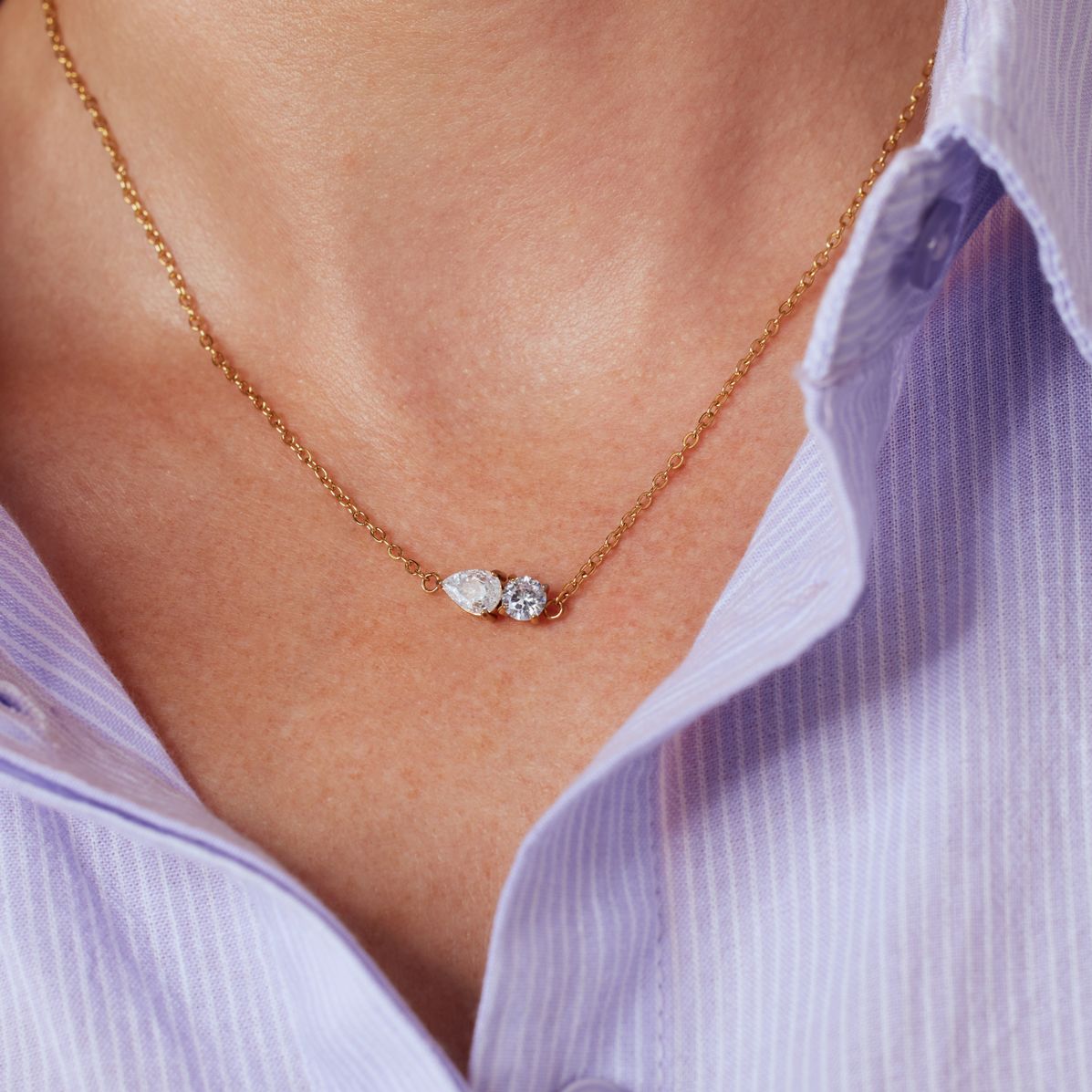 Stainless steel ketting met hanger medaillon met zirkonia voor dames