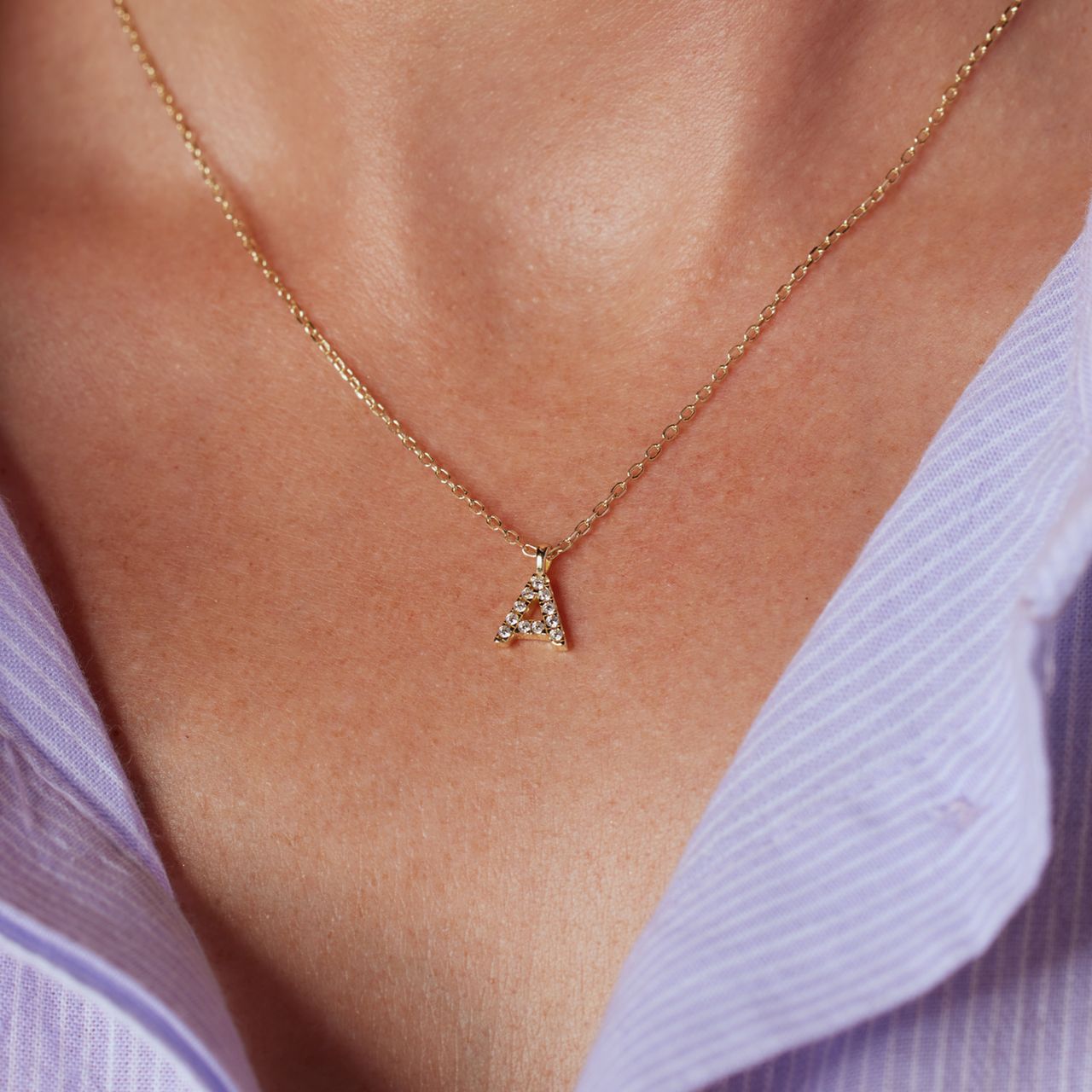 Zilveren goldplated ketting met hanger letter met zirkonia voor dames