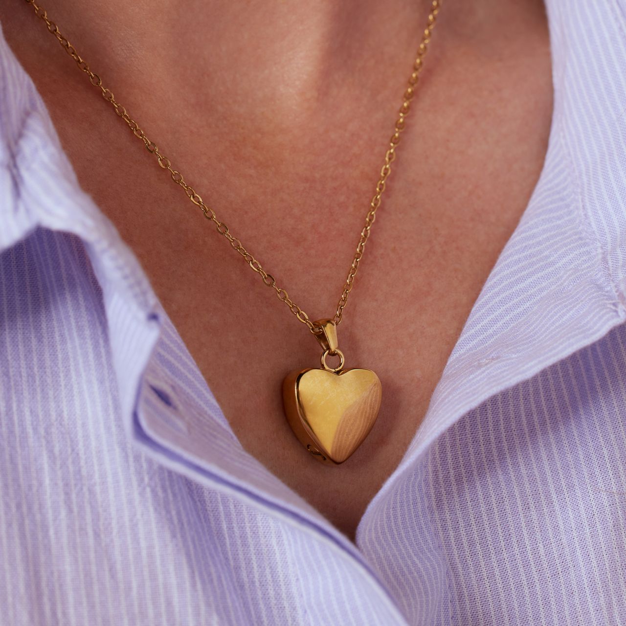 Stainless steel goldplated ketting met ashanger hart voor dames