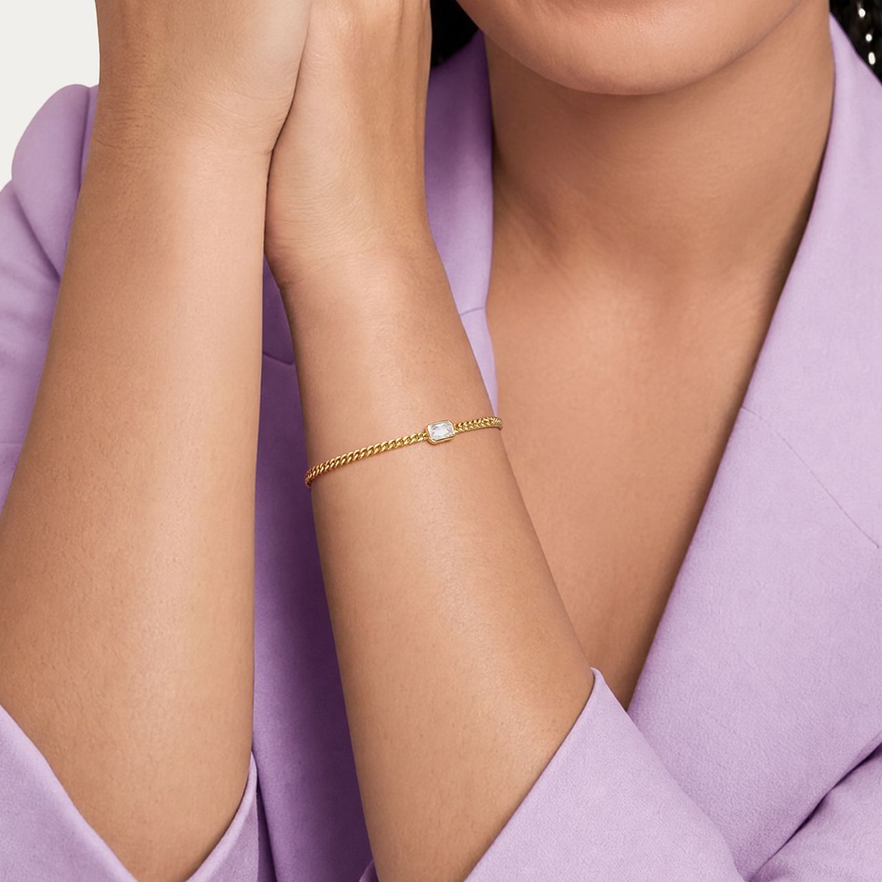 Zilveren goldplated armband met hanger met zirkonia 