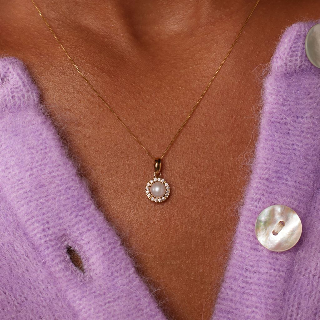 9 karaat hanger met zoetwaterparel en zirkonia 5mm