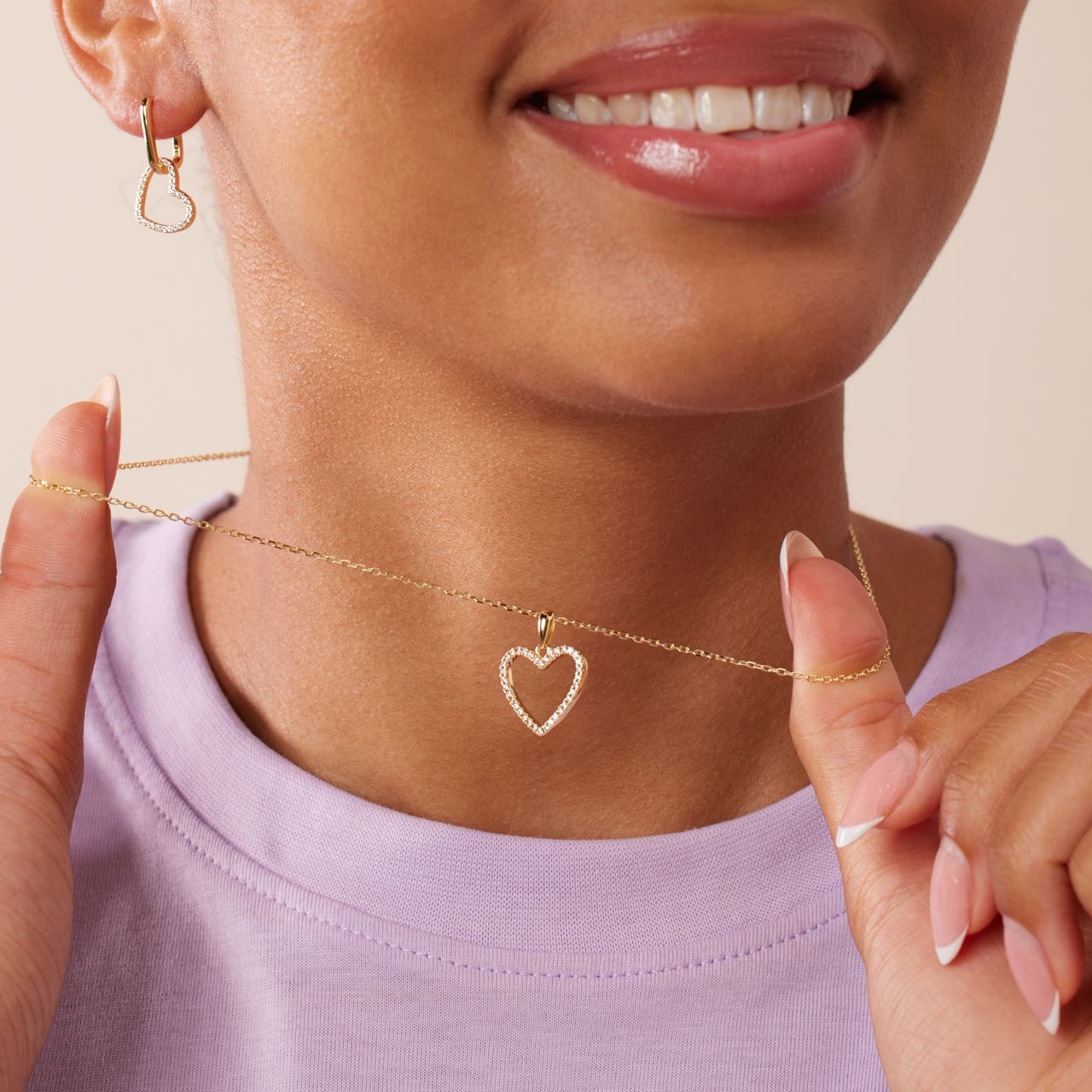 Zilveren goldplated ketting met oorbellen en zirkonia