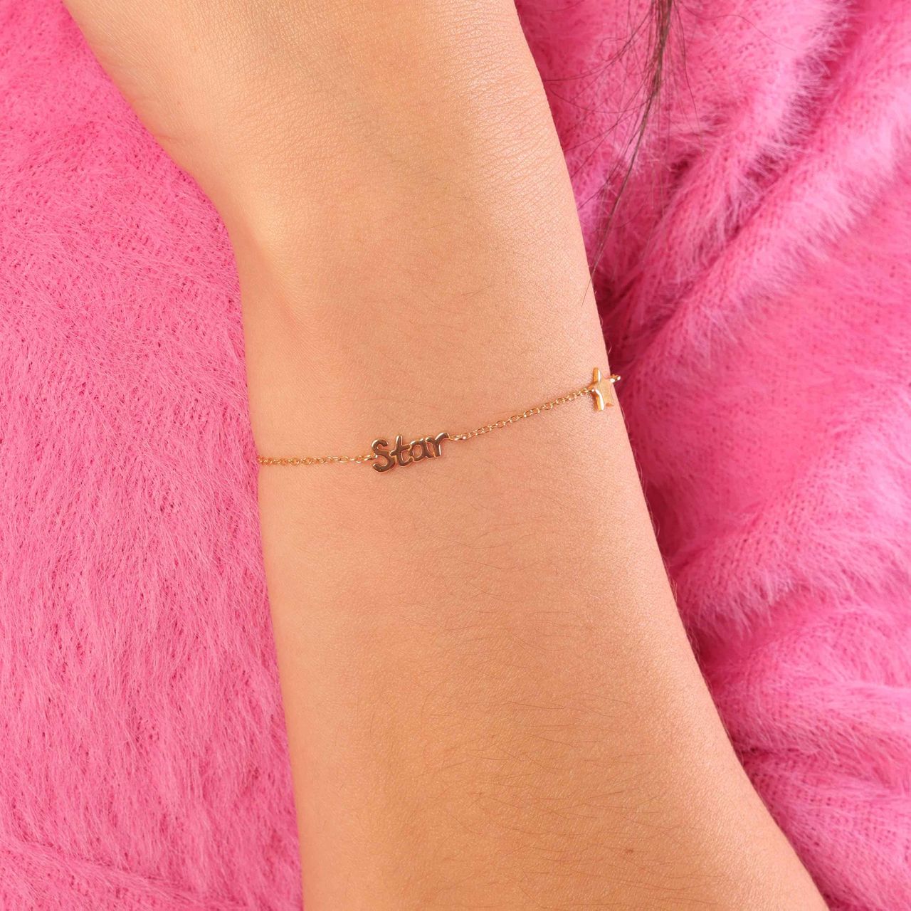 Zilveren goldplated armband star