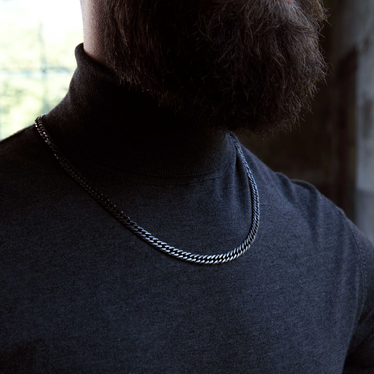 Halskette für Herren aus recyceltem Edelstahl, Gourmetglied