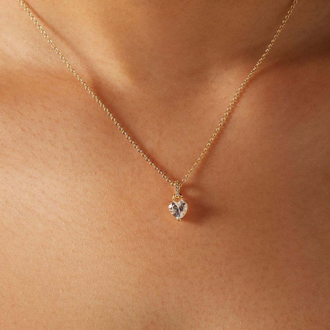 Zilveren goldplated ketting met hanger hart met zirkonia voor dames