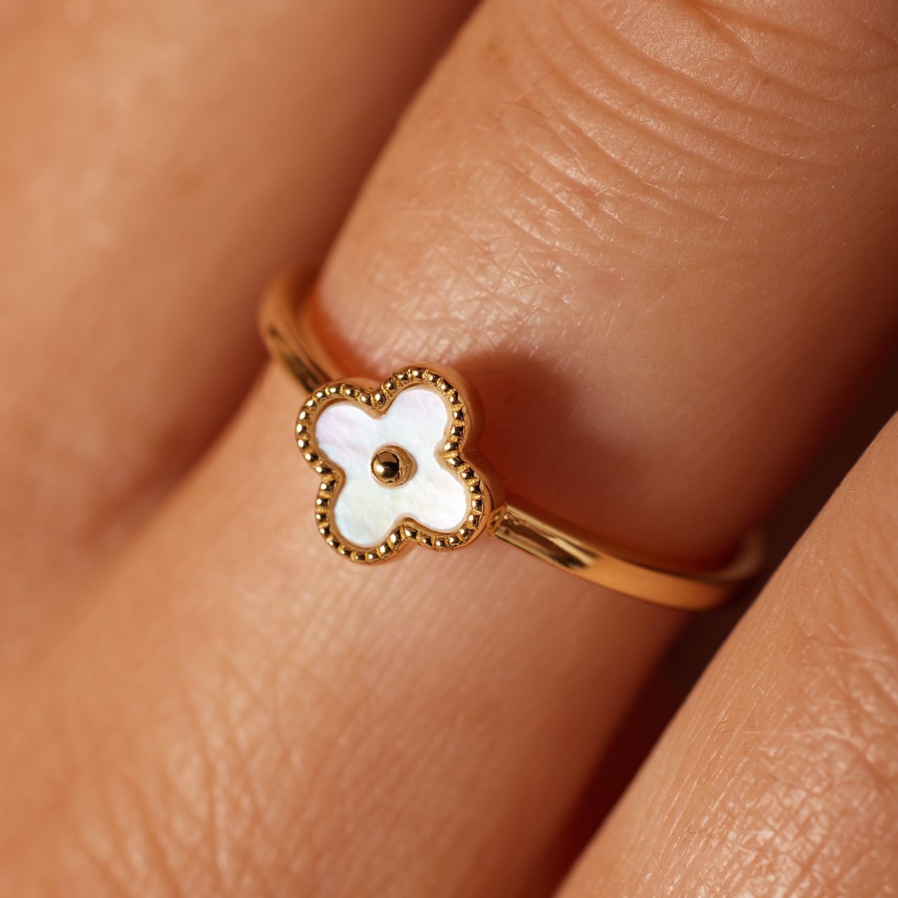 Zilveren goldplated ring klaver voor dames
