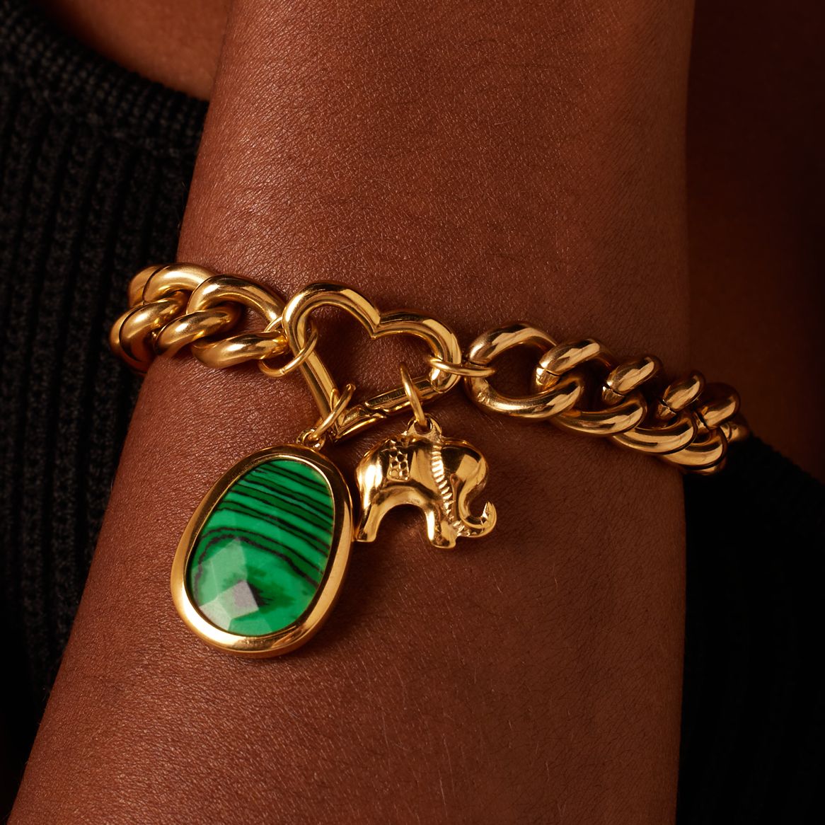 Stainless steel goldplated schakelarmband voor dames