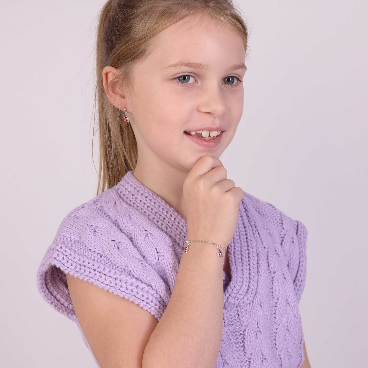 Zilveren kinder bedelarmband lieveheersbeestje