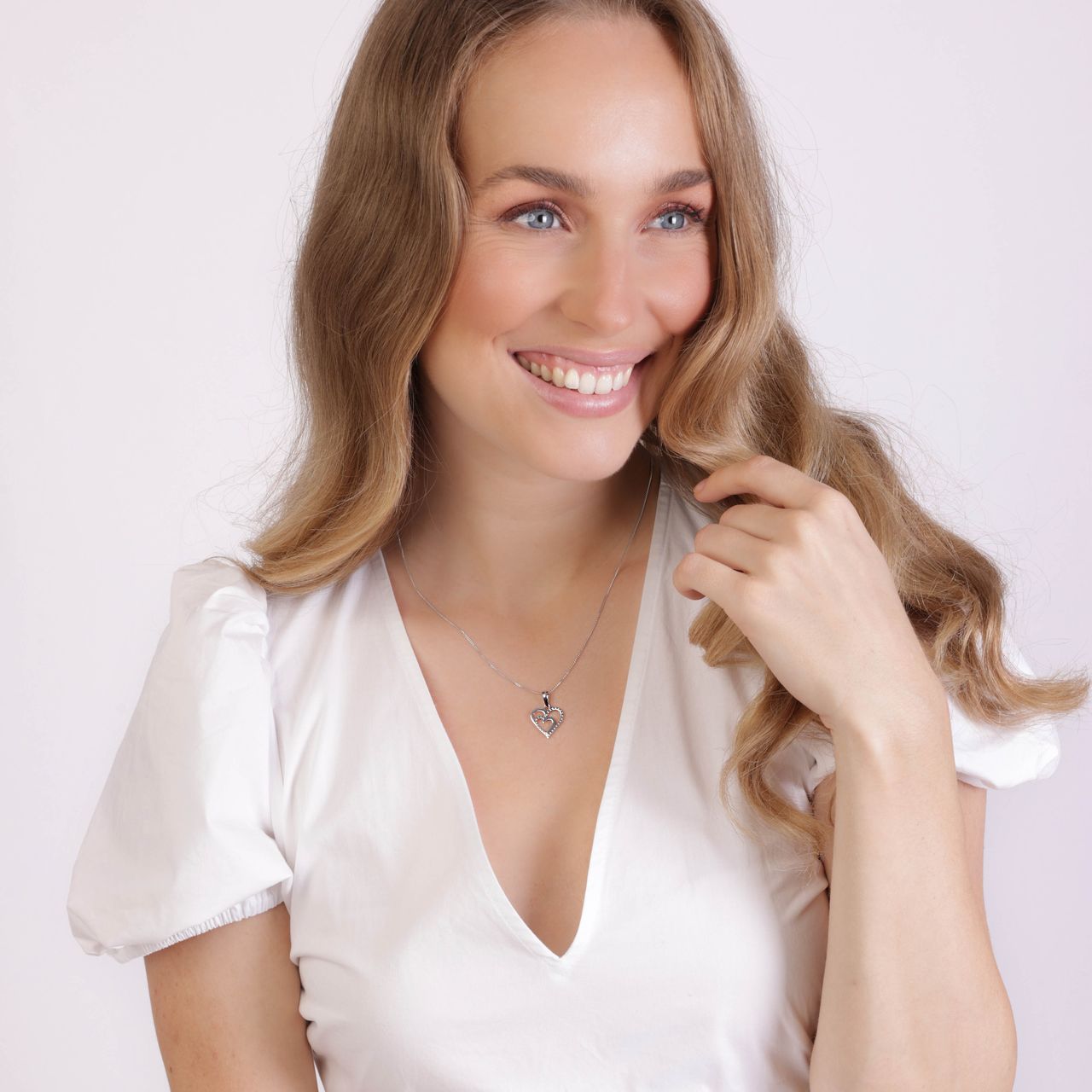 Zilveren ketting en hanger hart met zirkonia
