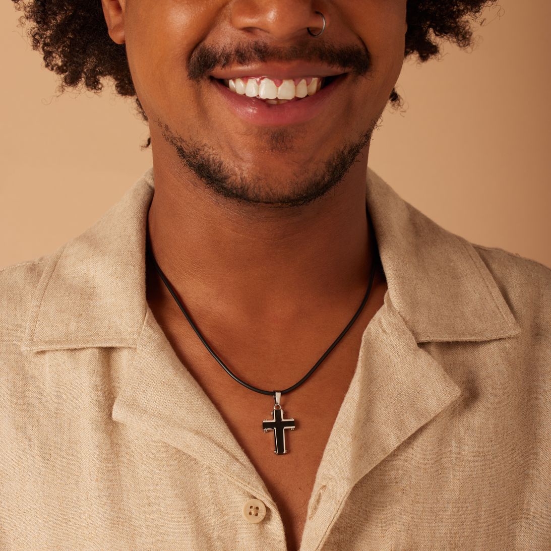 Gerecycled stainless steel herenketting silliconen met hanger kruis