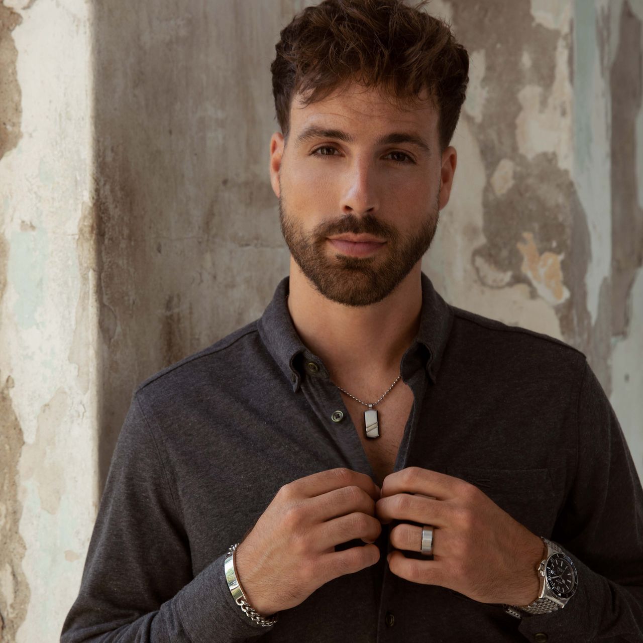 Gerecycled stainless steel herenplaatarmband